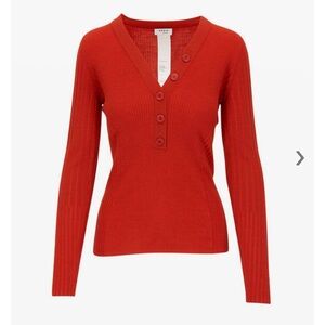AKRIS PUNTO - Red Ribbed Wool Button V-Neck Sweater - NWOT